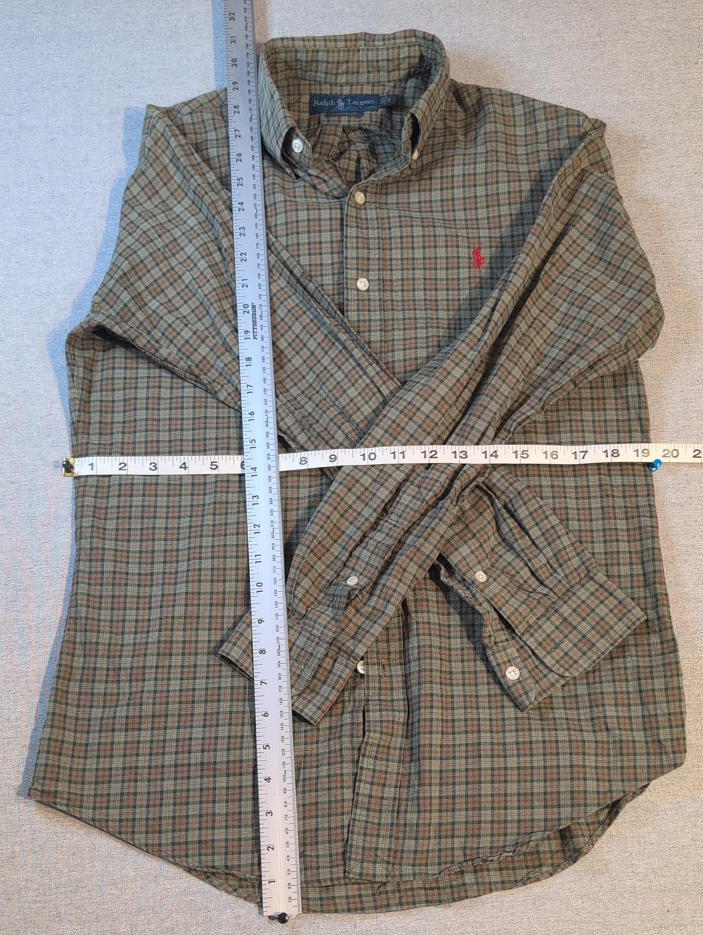 Ralph Lauren Olive and Brown Plaid Button-Down Shirt Size SMALL